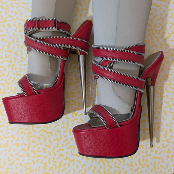 Vintage LSB Custom Red Leather Stiletto Platforms Size 6 - Picture 4 of 9
